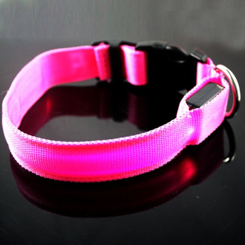 Pets Dog LED Lightup Collar Night Safety Nylon Flashing Glow in the